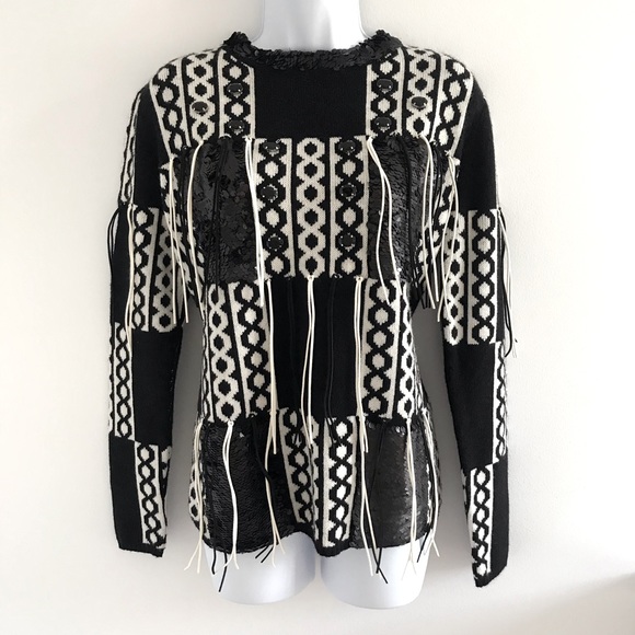 Glam Patchwork Italian Wool Blend Winter Sweater - Picture 8 of 16